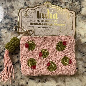 Olive and Martini Pink and Green Women's Beaded Pouch